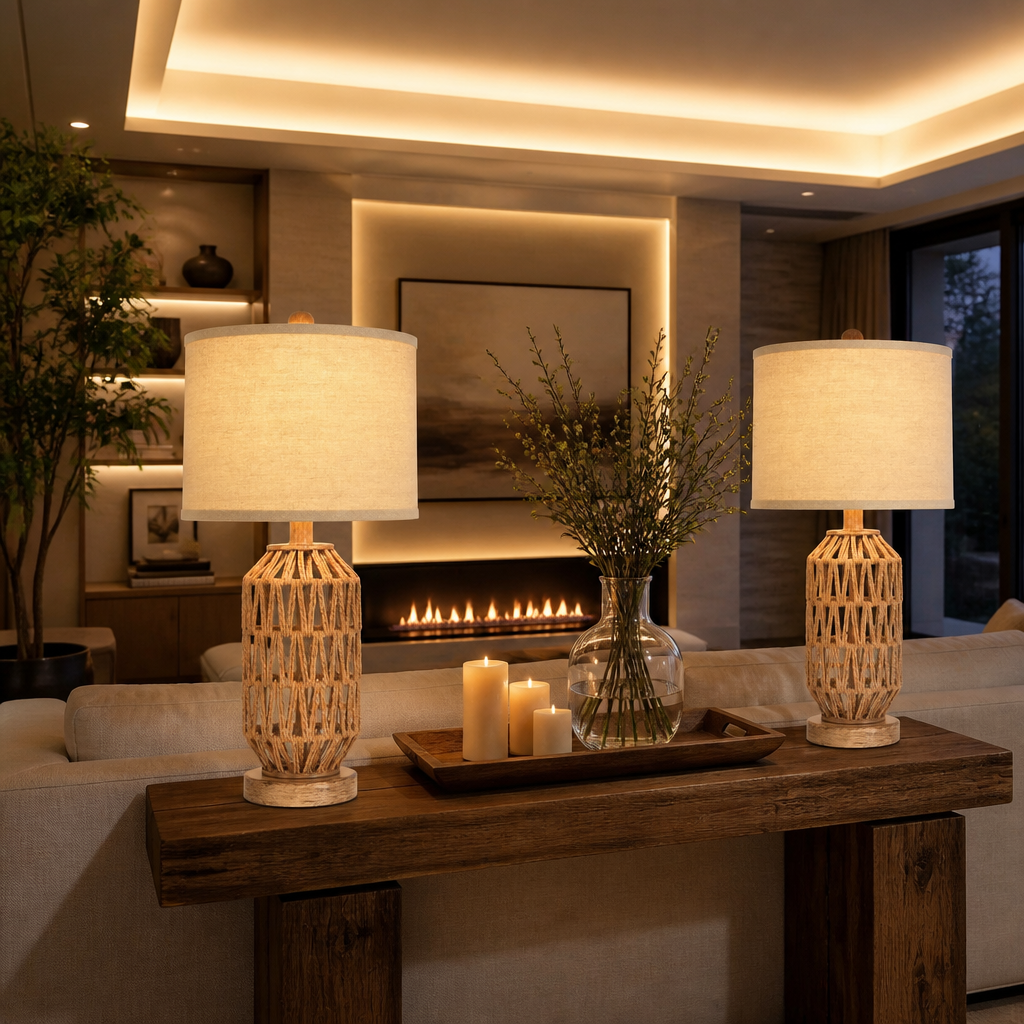 Rattan Boho Table Lamp lifestyle view 3
