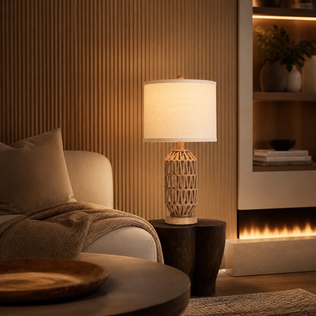 Rattan Boho Table Lamp lifestyle view 4