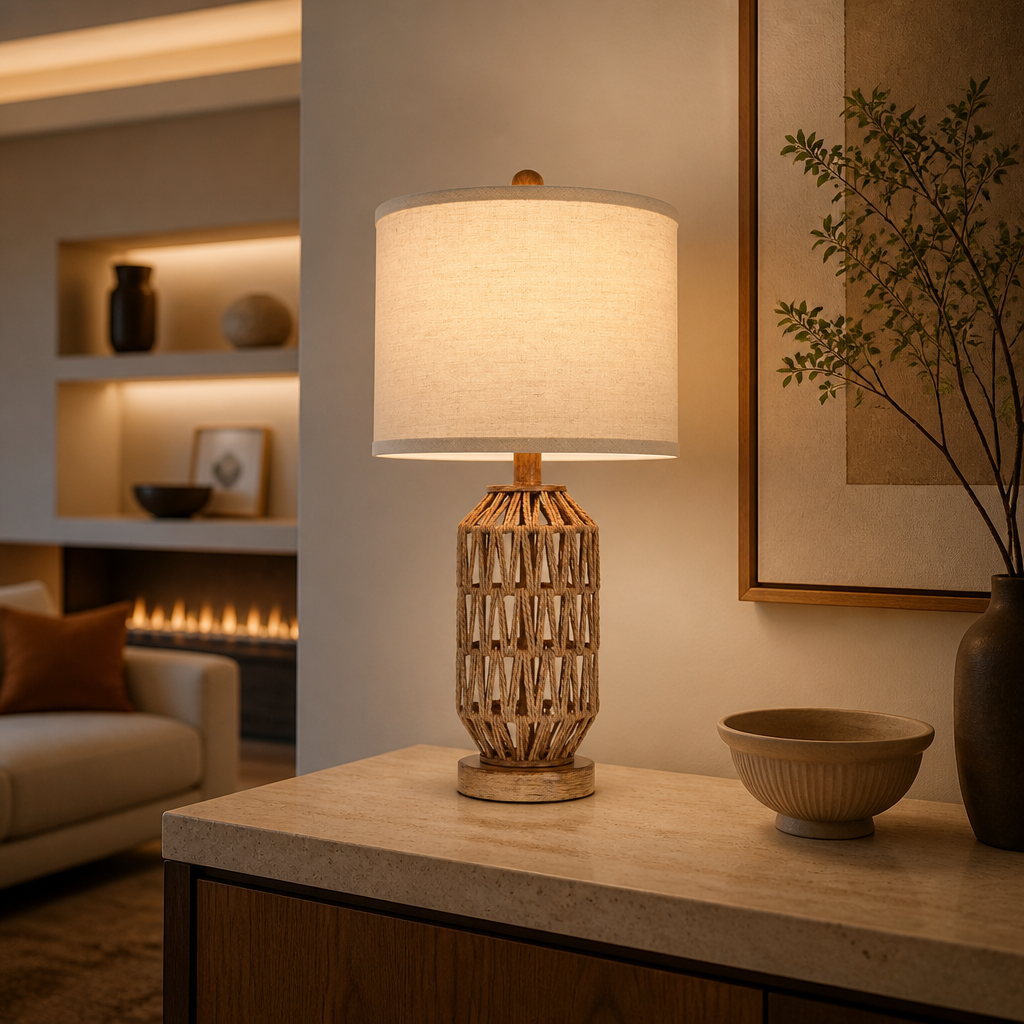 Rattan Boho Table Lamp lifestyle view 5