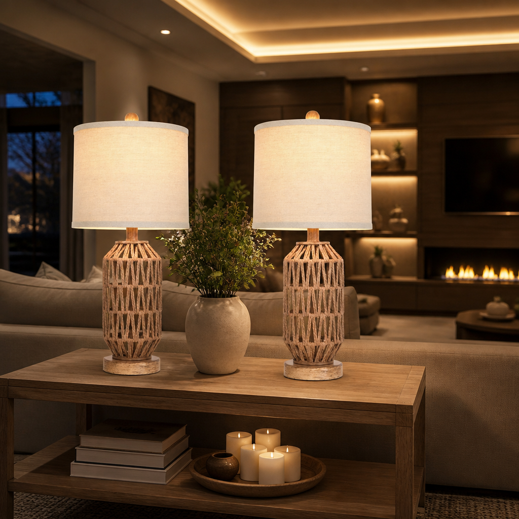 Rattan Boho Table Lamp lifestyle view 6