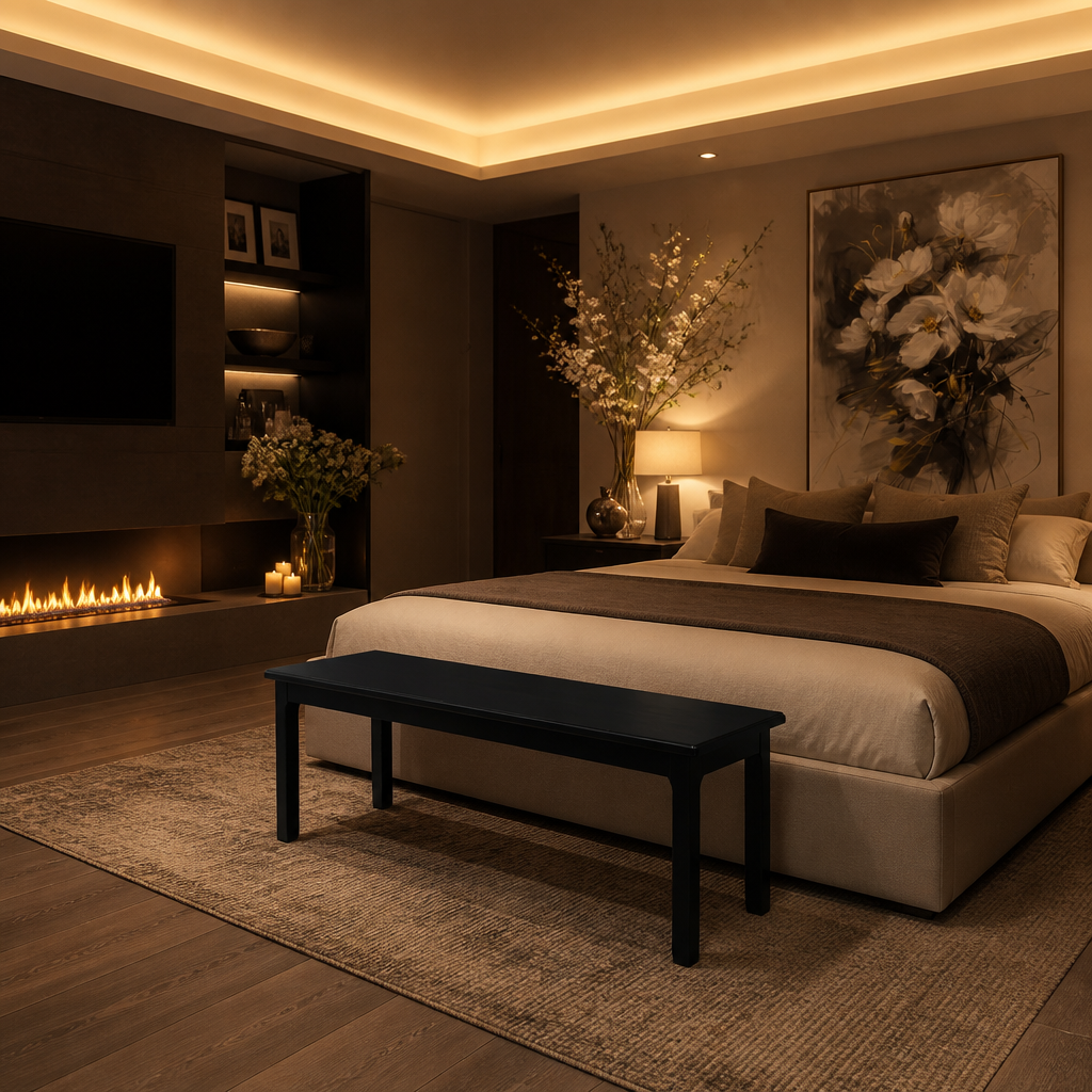 Solid Oak Black Bench — lifestyle image 2