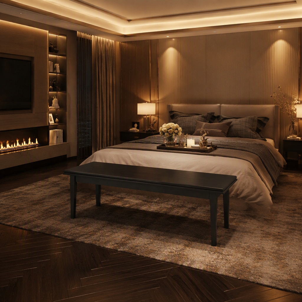 Solid Oak Black Bench — lifestyle image 3