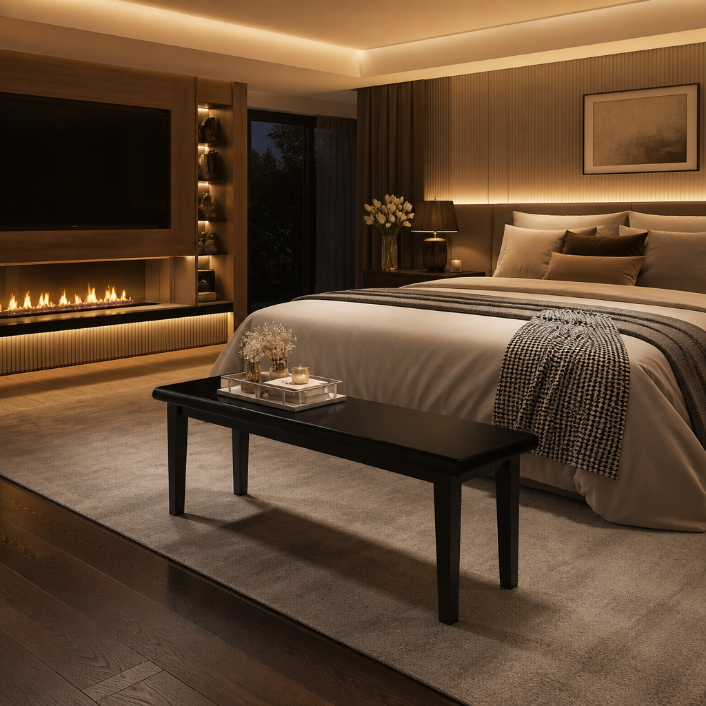 Solid Oak Black Bench — lifestyle image 5