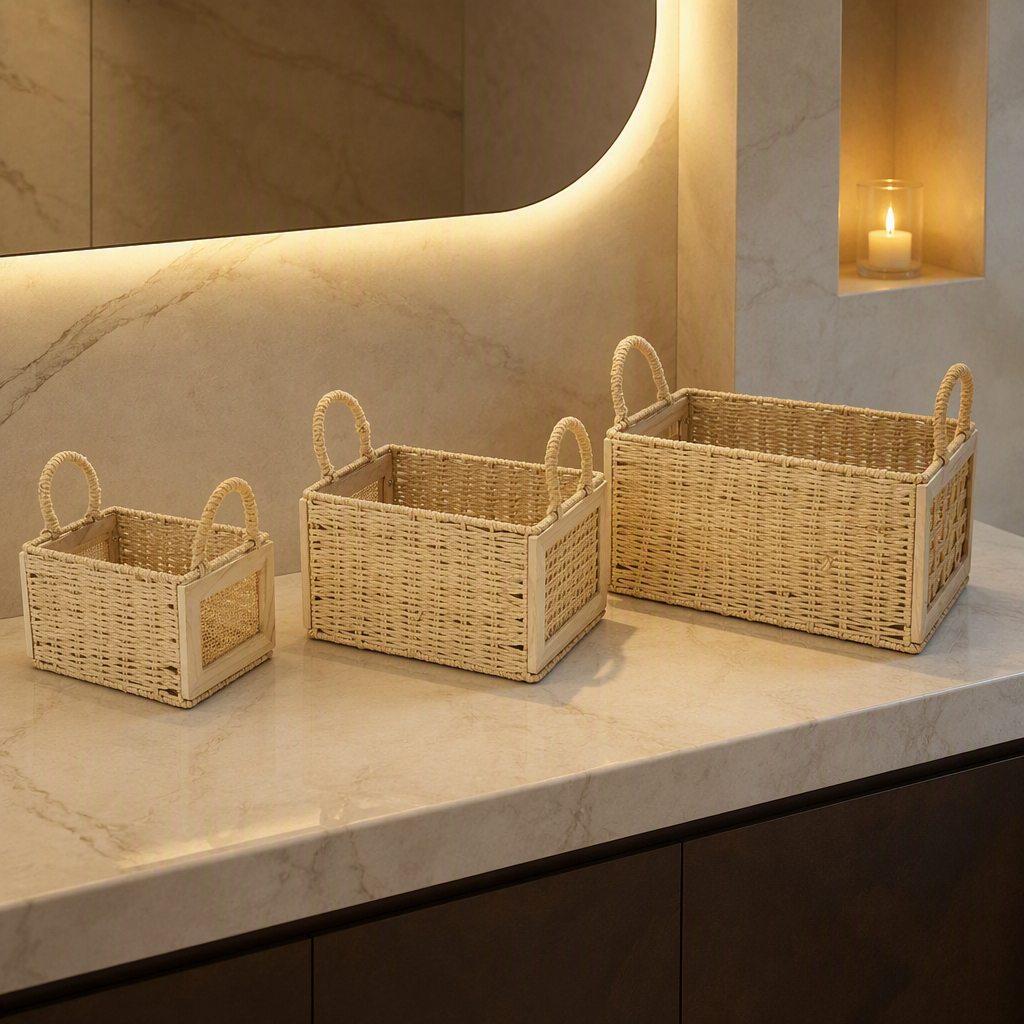 Rattan Art Deco Storage Basket hero lifestyle image