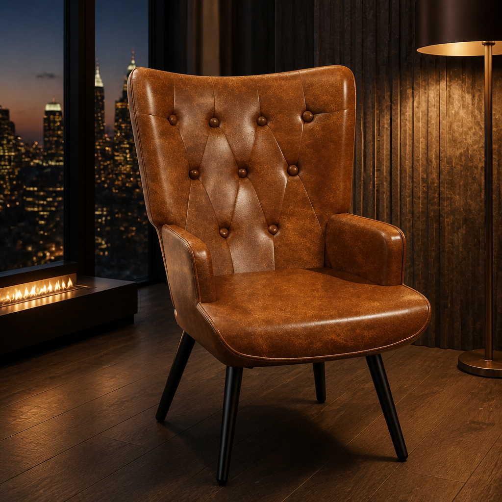 Upholstered Vegan Leather Accent Chair — lifestyle image 1