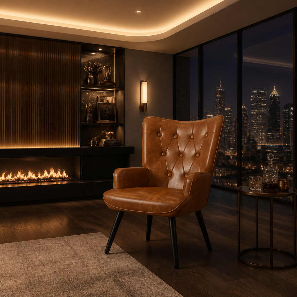 Upholstered Vegan Leather Accent Chair — lifestyle image 2