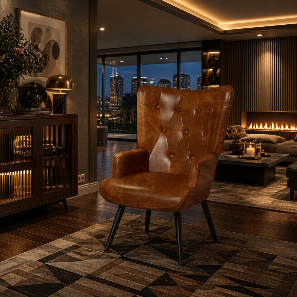 Upholstered Vegan Leather Accent Chair — lifestyle image 4
