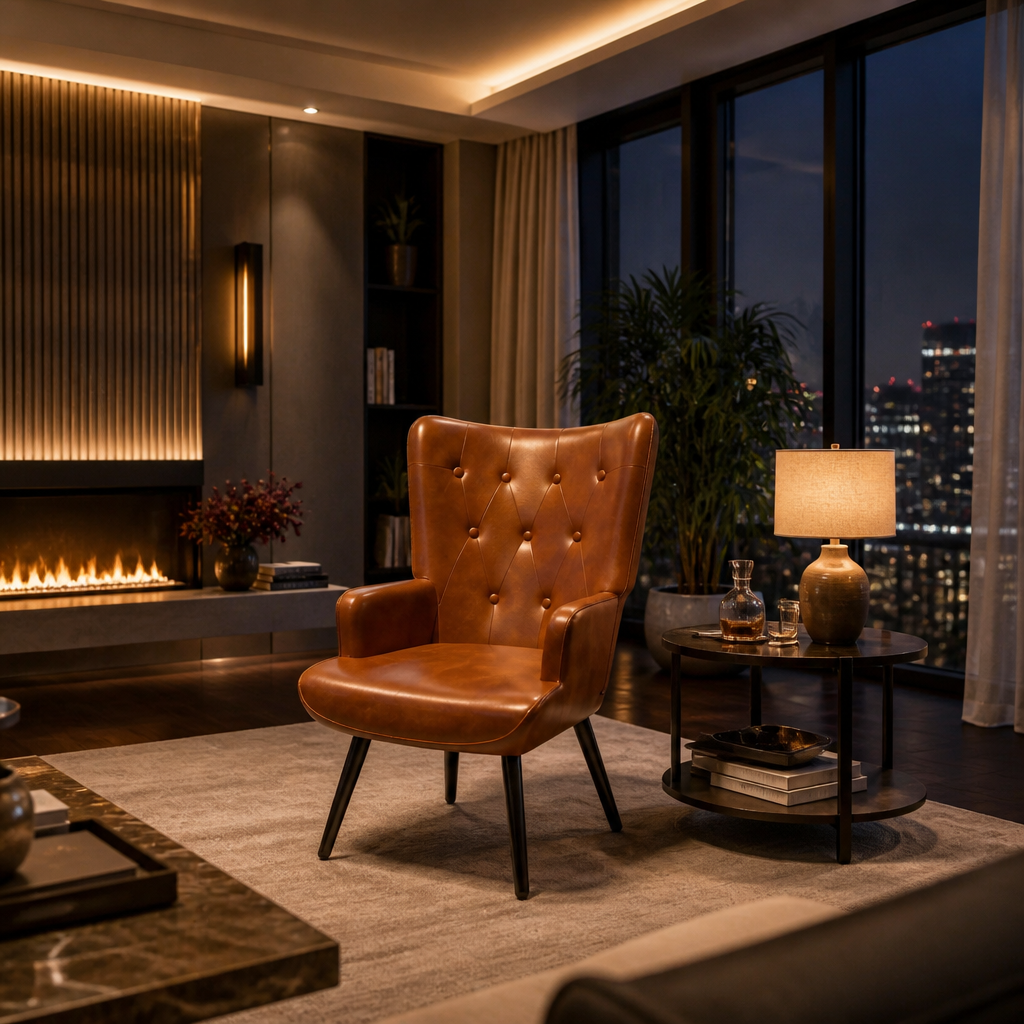 Upholstered Vegan Leather Accent Chair — lifestyle image 5