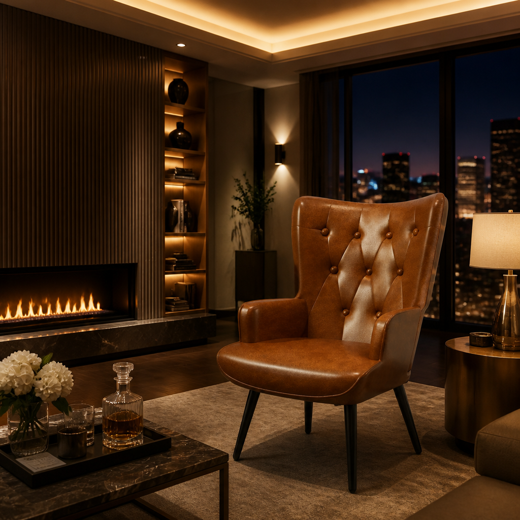 Upholstered Vegan Leather Accent Chair — lifestyle image 6