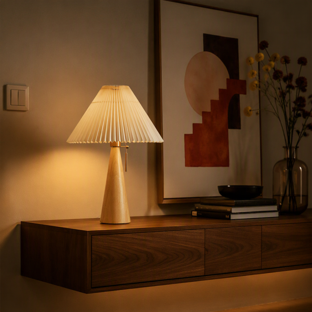 Retro Scandinavian Solid Wood Table Lamp — lifestyle image 4
