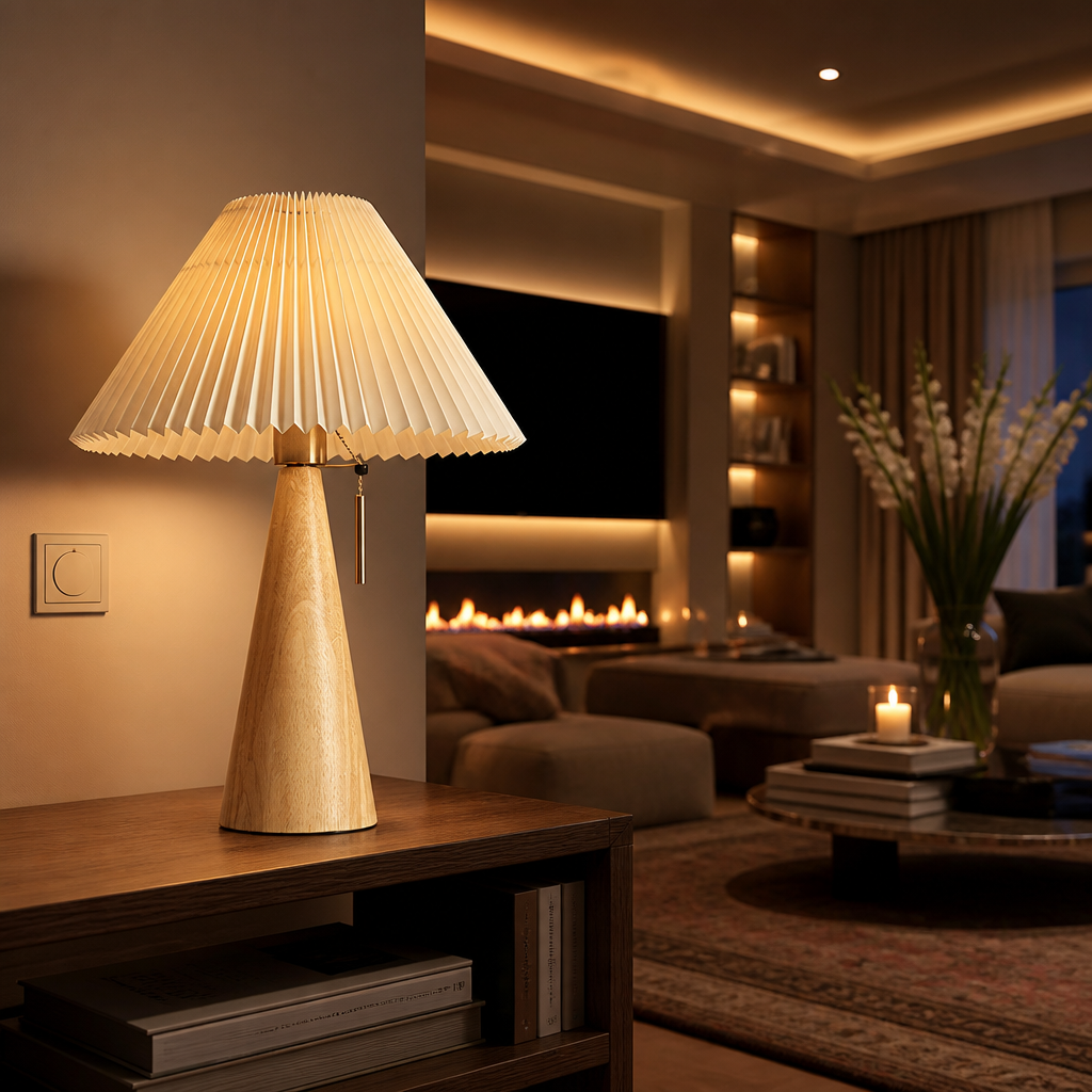Retro Scandinavian Solid Wood Table Lamp — lifestyle image 7