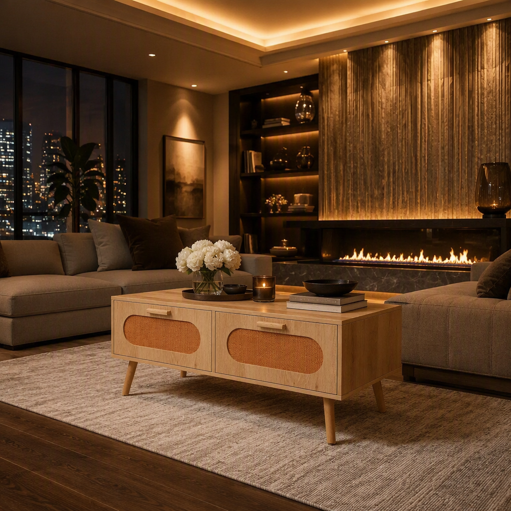 Rattan Mid-Century Coffee Table lifestyle image 2