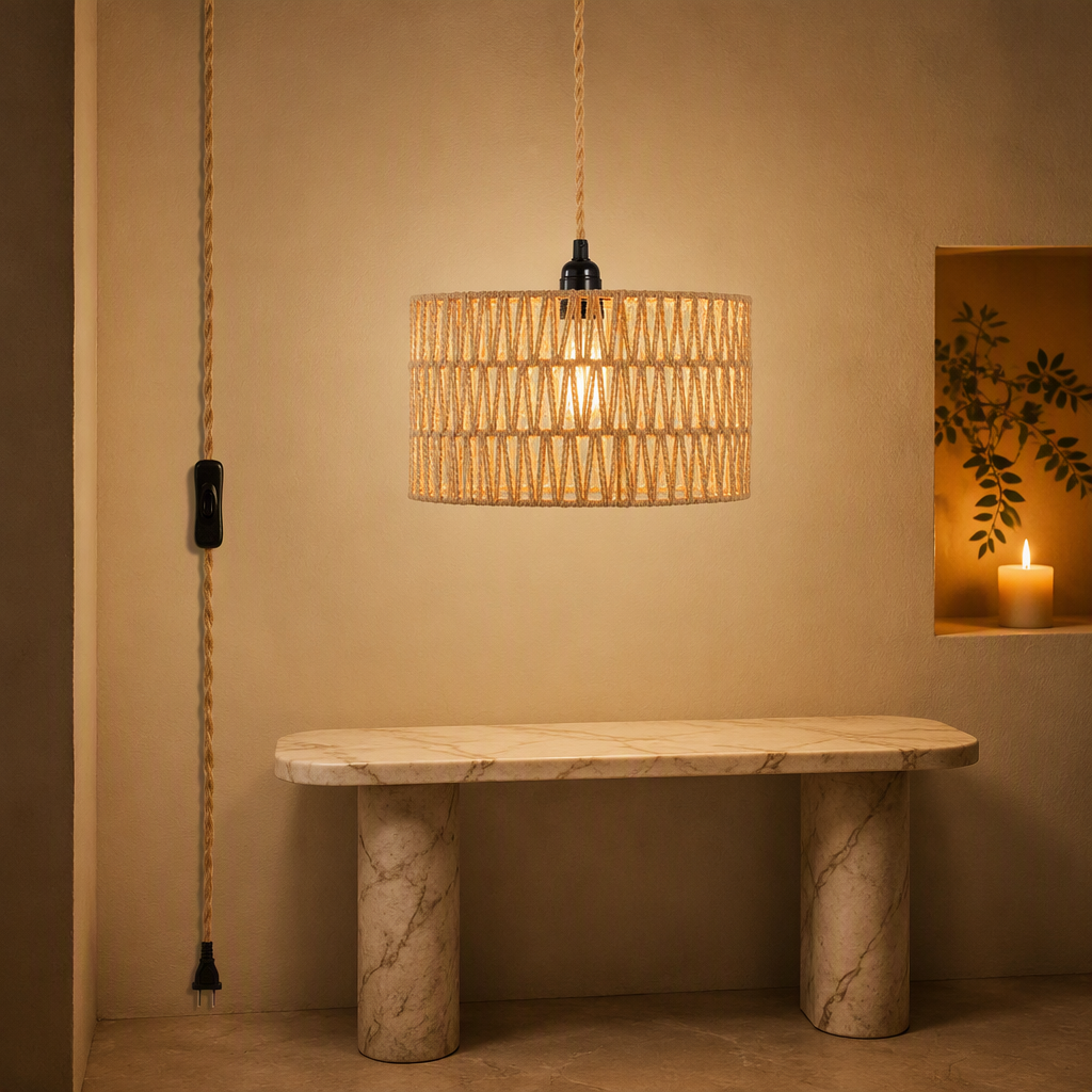 Wicker Boho Rattan Pendant Light — lifestyle image 1