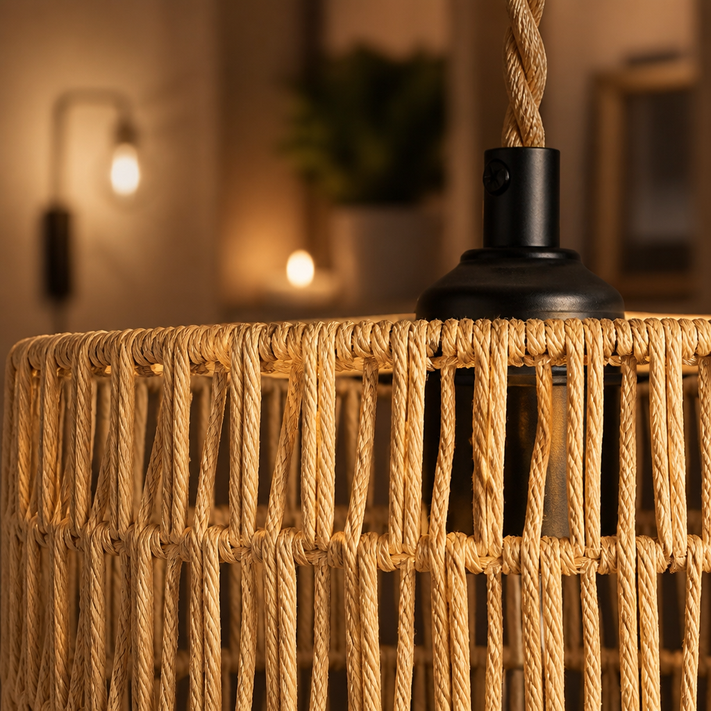 Wicker Boho Rattan Pendant Light — lifestyle image 4