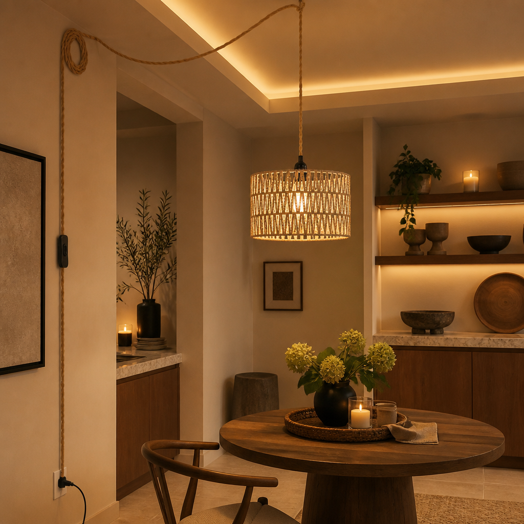 Wicker Boho Rattan Pendant Light — lifestyle image 5