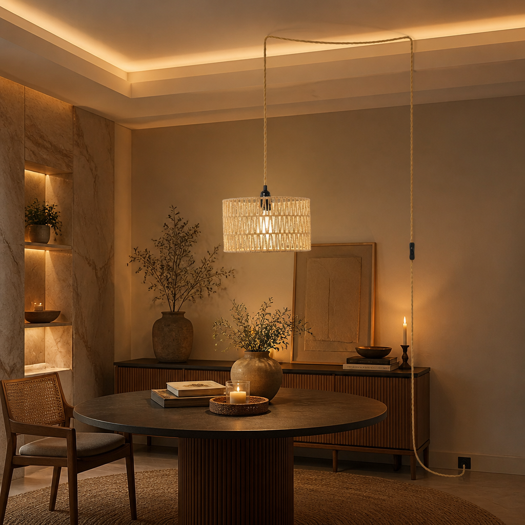 Wicker Boho Rattan Pendant Light — lifestyle image 6