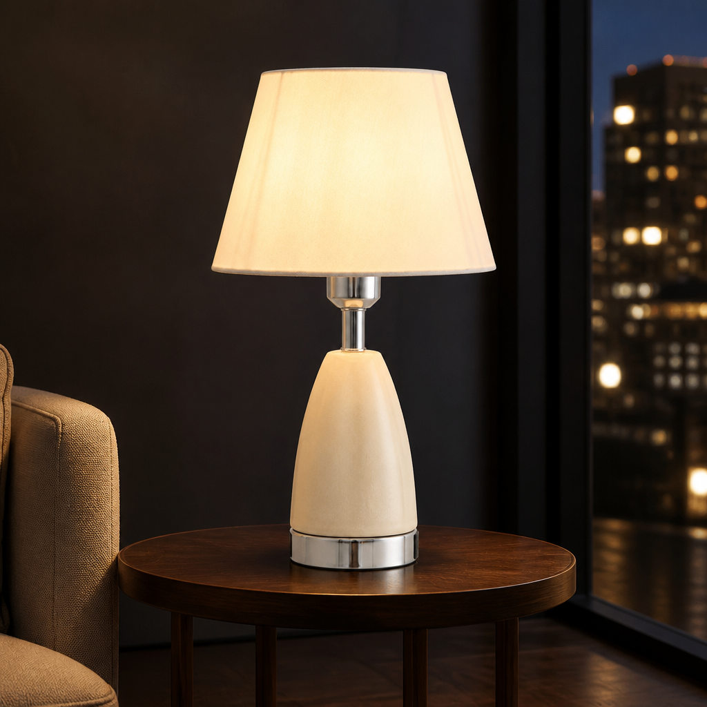 White Ceramic Farmhouse Table Lamp lifestyle image 1