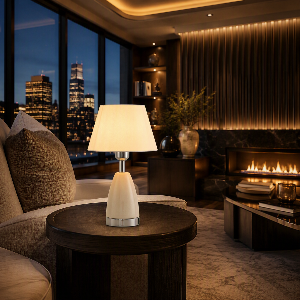 White Ceramic Farmhouse Table Lamp lifestyle image 6
