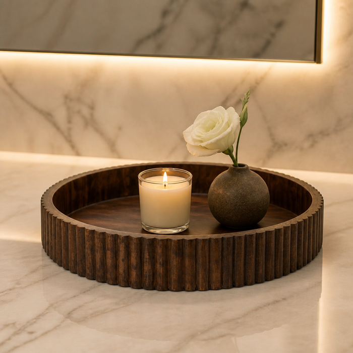 Ribbed Walnut Decorative Tray lifestyle view 1