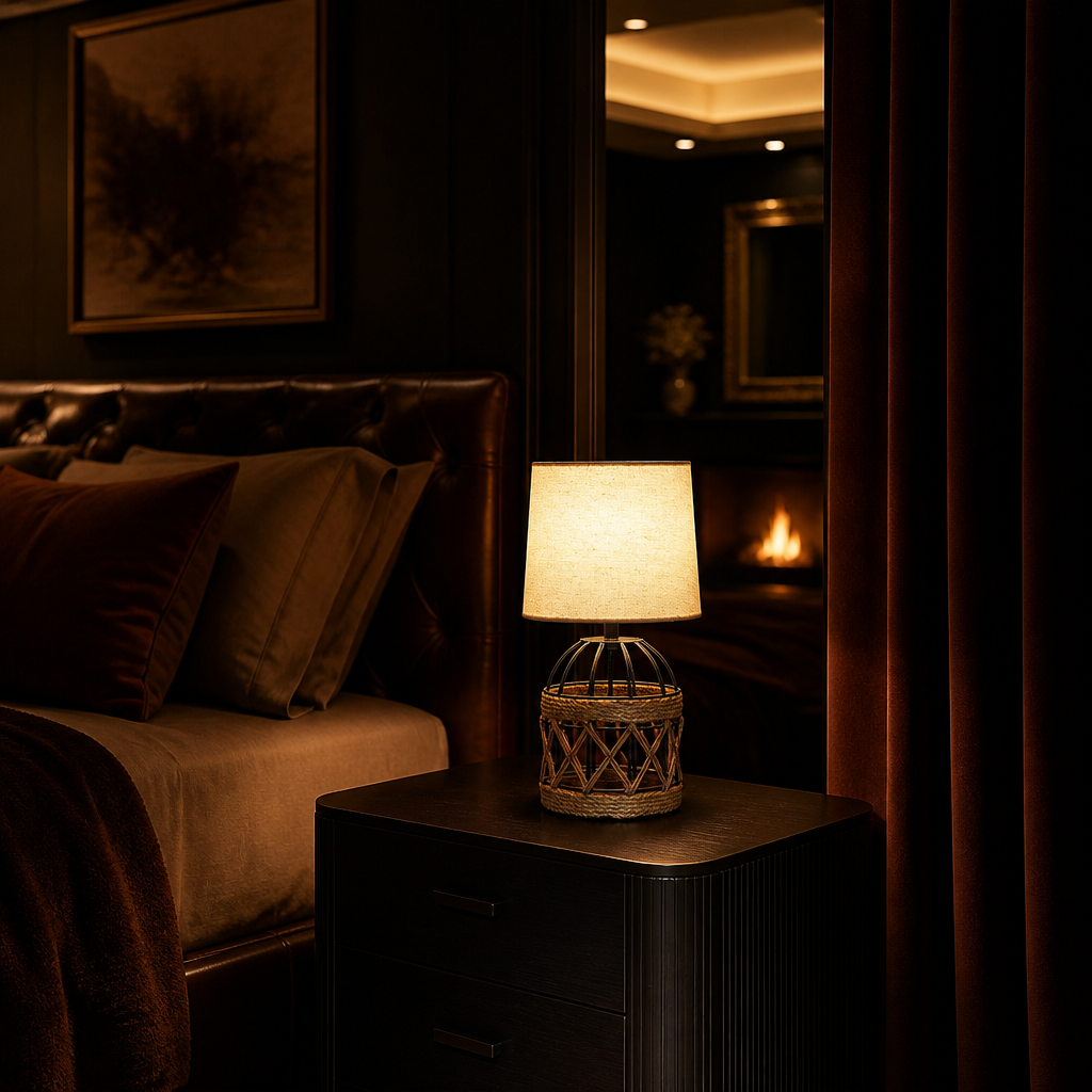 Rattan Farmhouse Linen Table Lamp lifestyle view 2