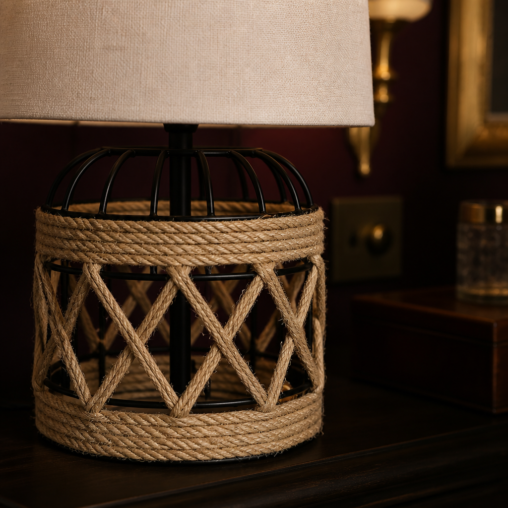 Rattan Farmhouse Linen Table Lamp lifestyle view 3