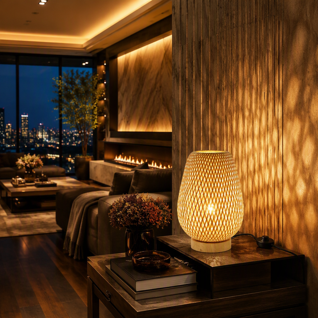 Rattan Boho Table Lamp III lifestyle view 2