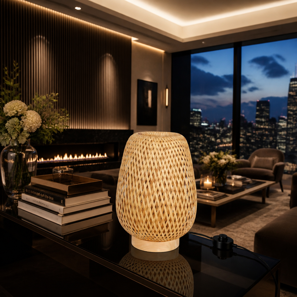 Rattan Boho Table Lamp III lifestyle view 4