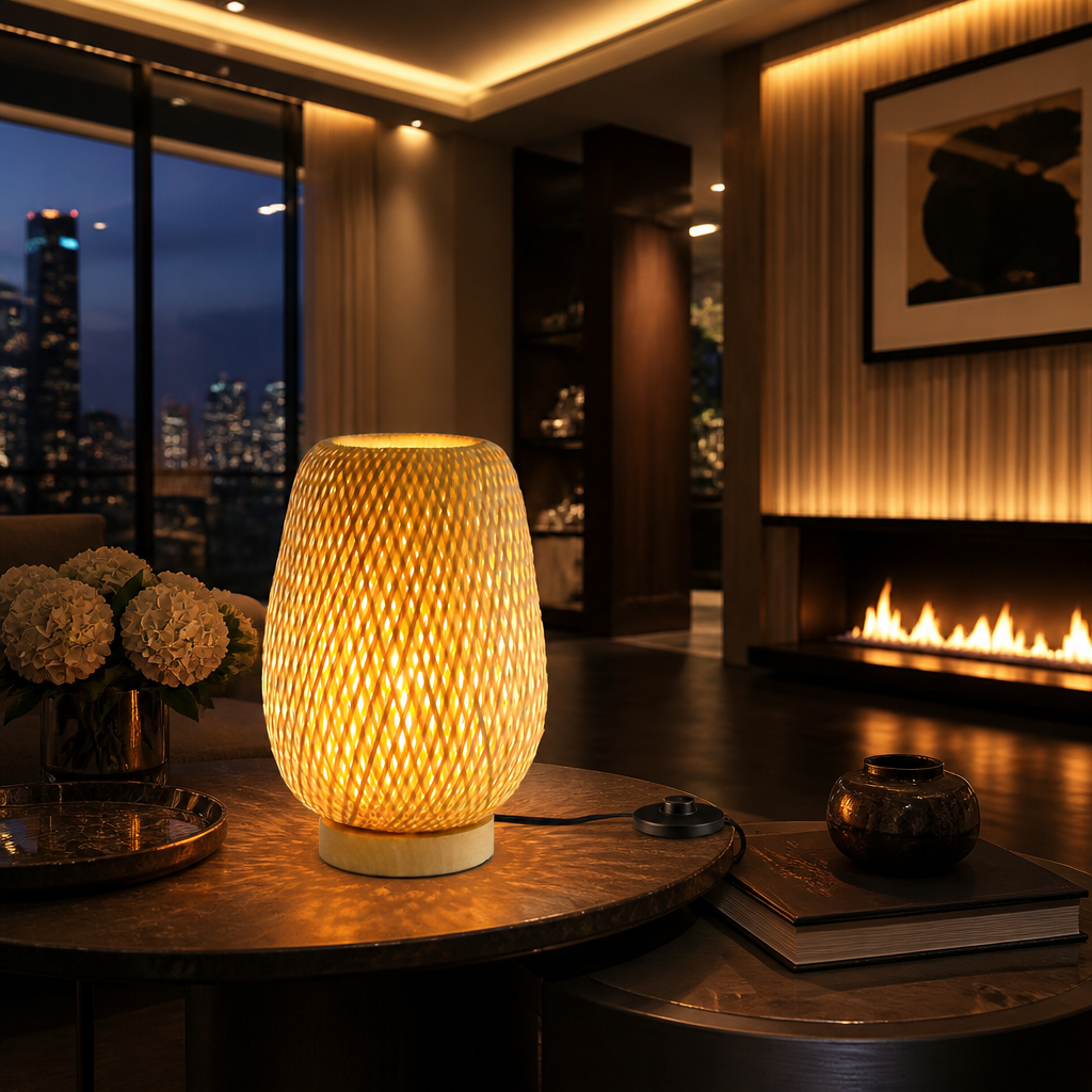 Rattan Boho Table Lamp III lifestyle view 6