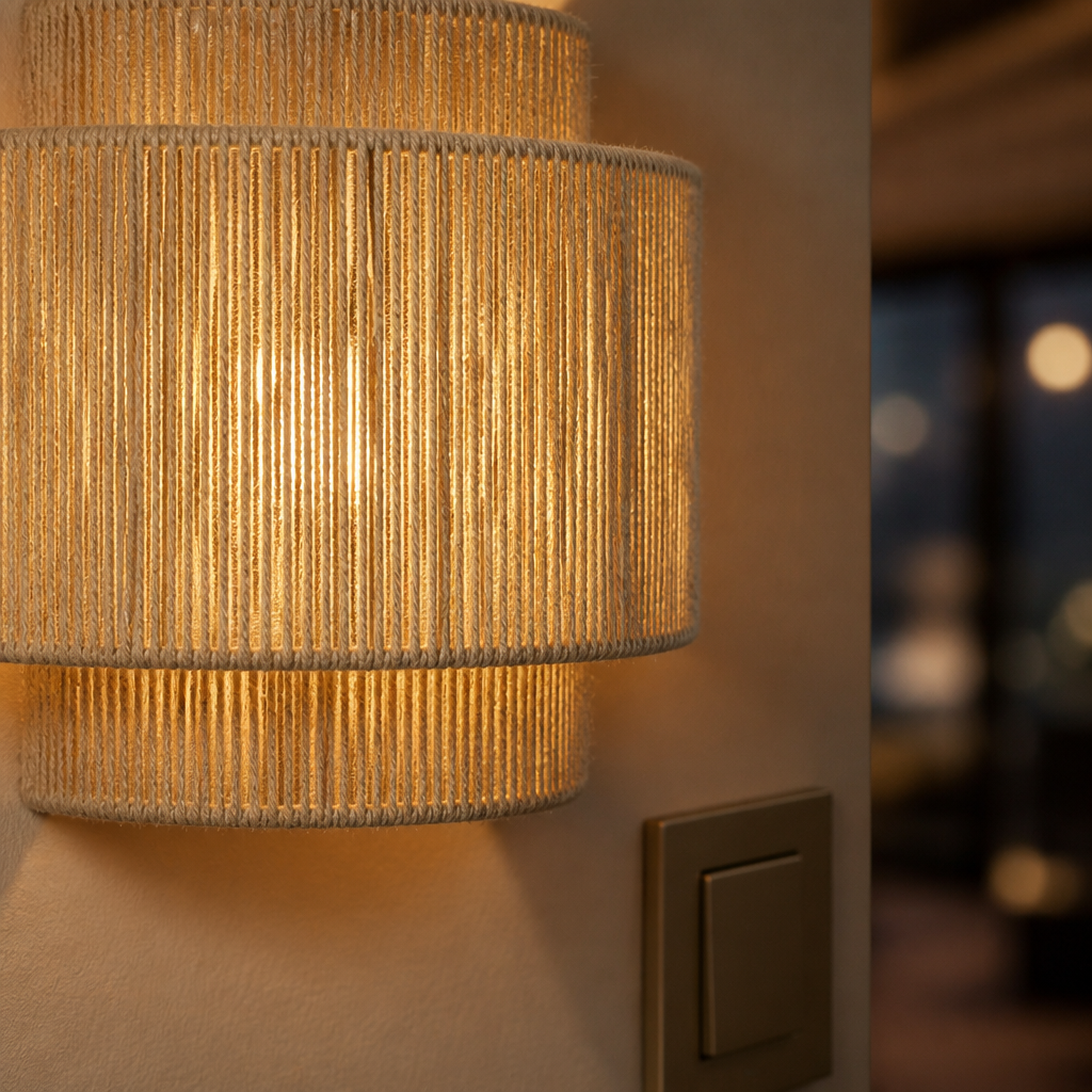 Retro Vintage Rattan Wall Sconce lifestyle view 3
