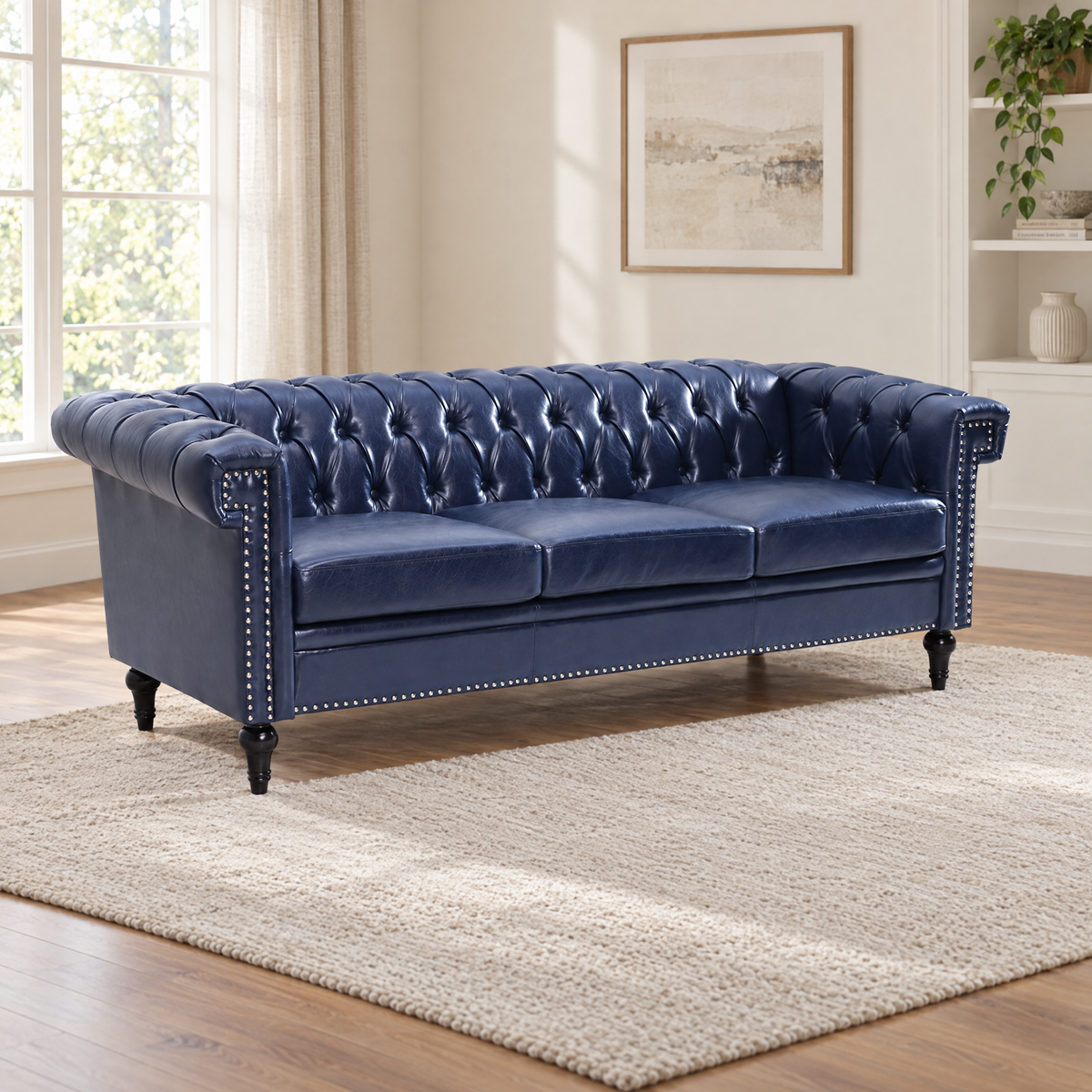 Blue + PU Chesterfield sofas and armchairs