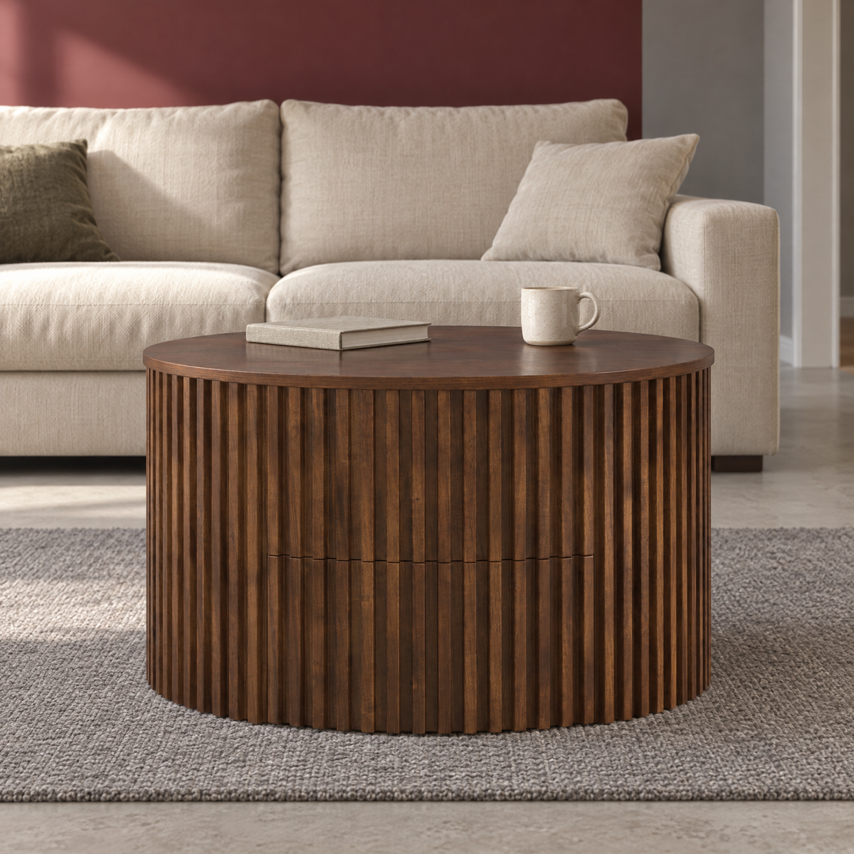 Brown Brown fluted round coffee table