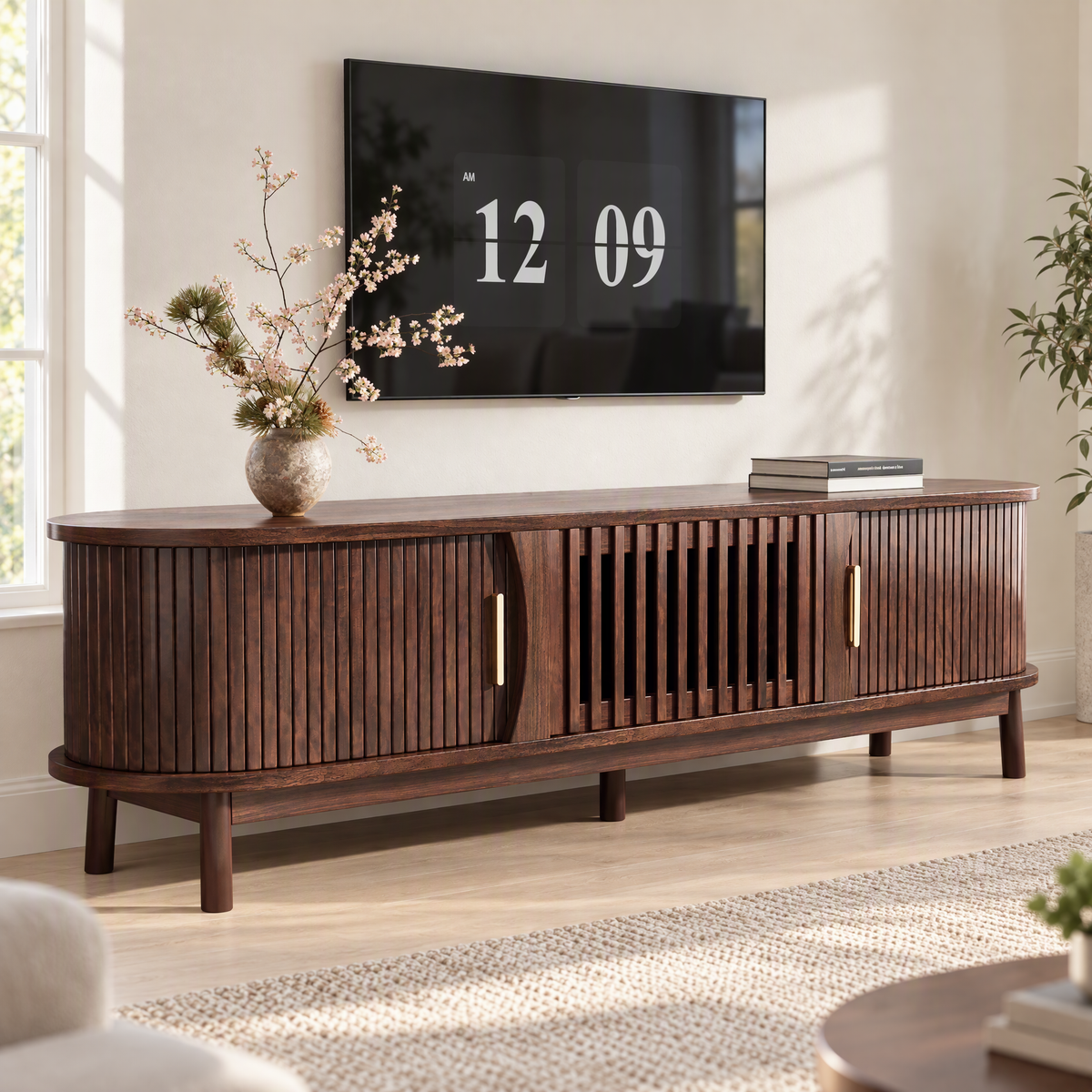 Color Modern Farmhouse Wood TV Stand with Storage Cabinet for 75" TVs Eco-Friendly Living Room & Bedroom Panel Design