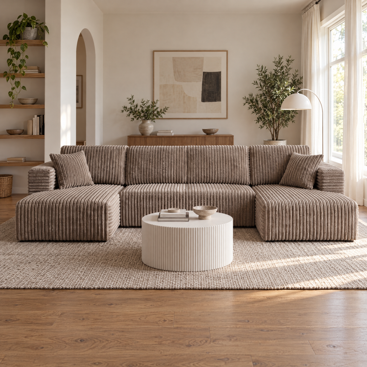 Dark Khaki U-shaped corduroy sofa
