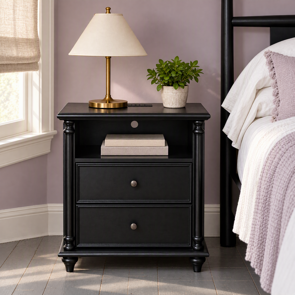 Black Black two-drawer nightstand