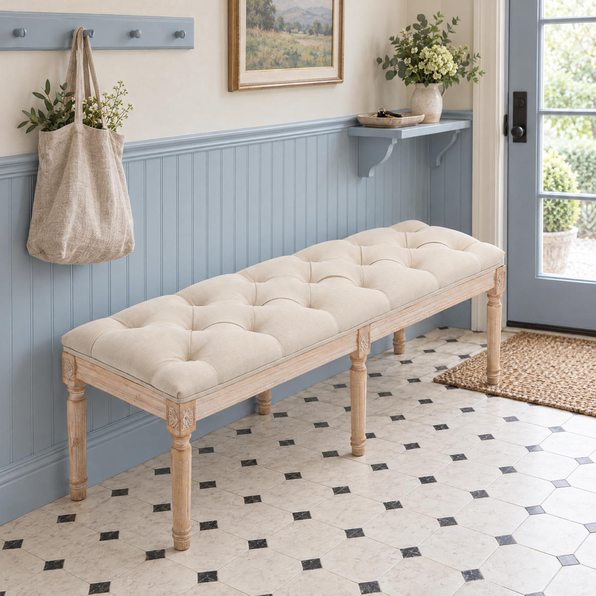 Cream Cream tufted bench