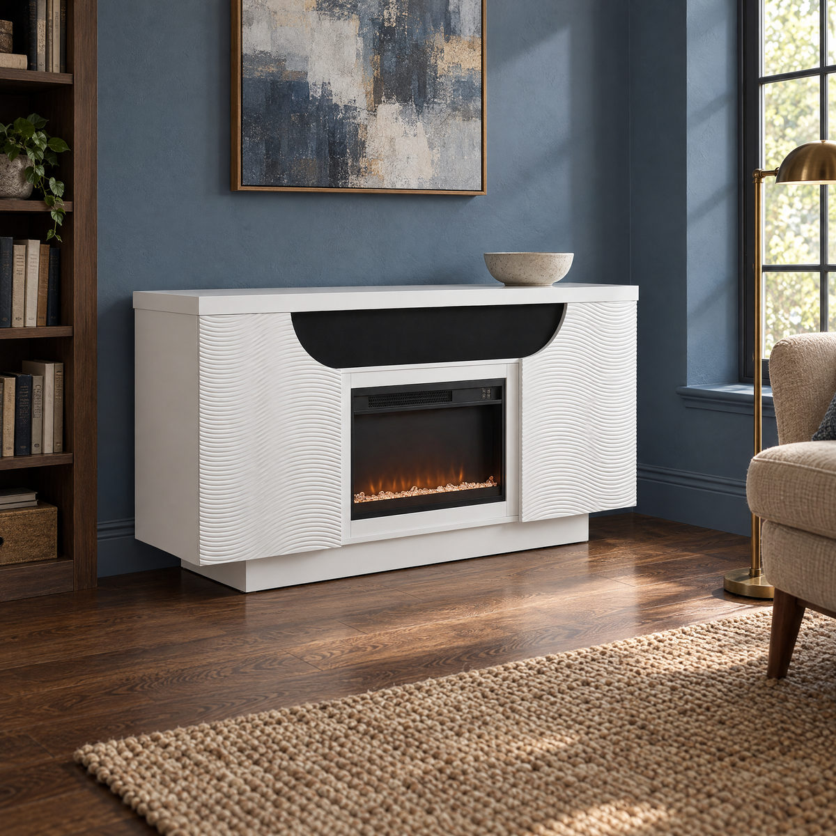 66" Modern Convertible Fireplace Living Room Furniture — White