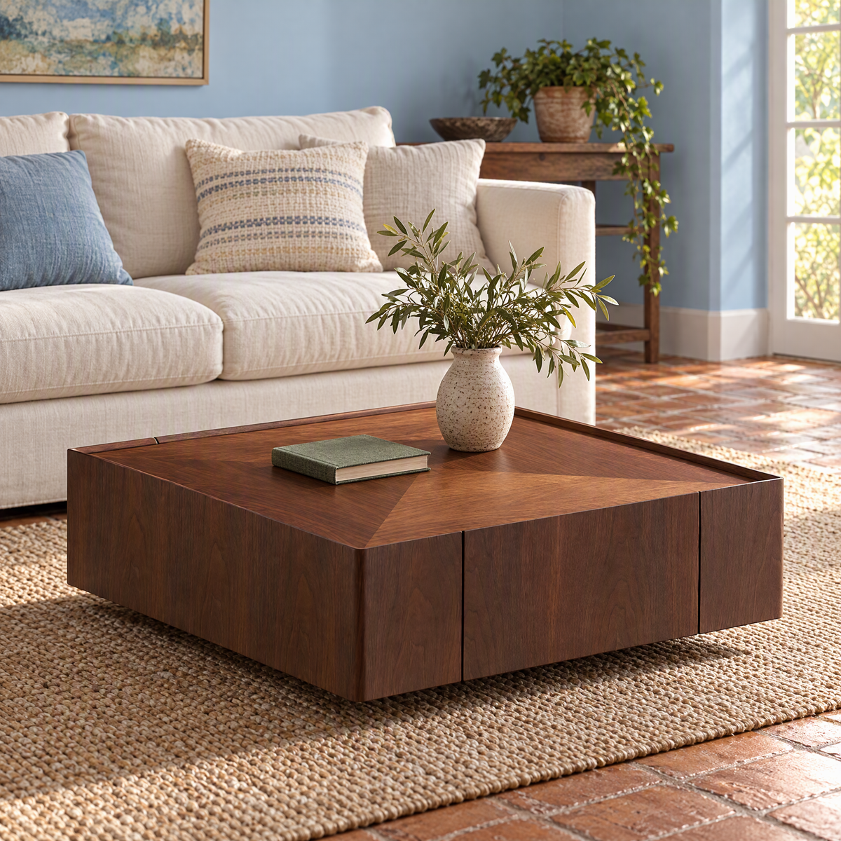 35.4-inch Modern Wood Coffee Table-Durable Eco-Friendly Easy to Clean for Apartment Villa Hotel Use — Walnut