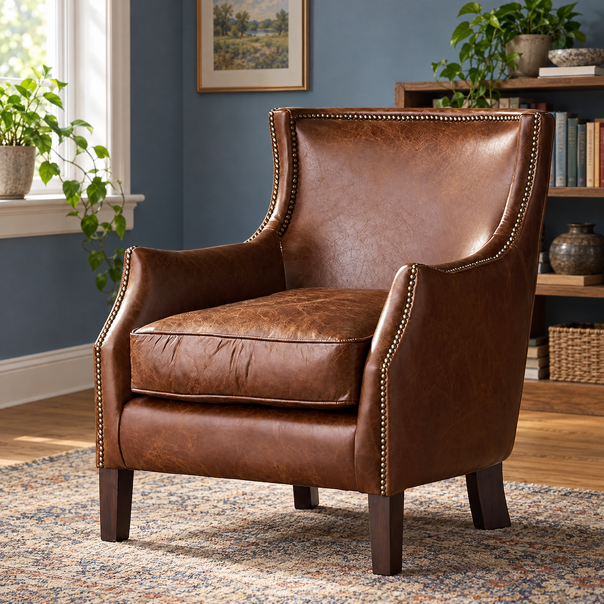 Genuine Leather Modern Reclining Massage Durable Single Sofa Chair — Brown