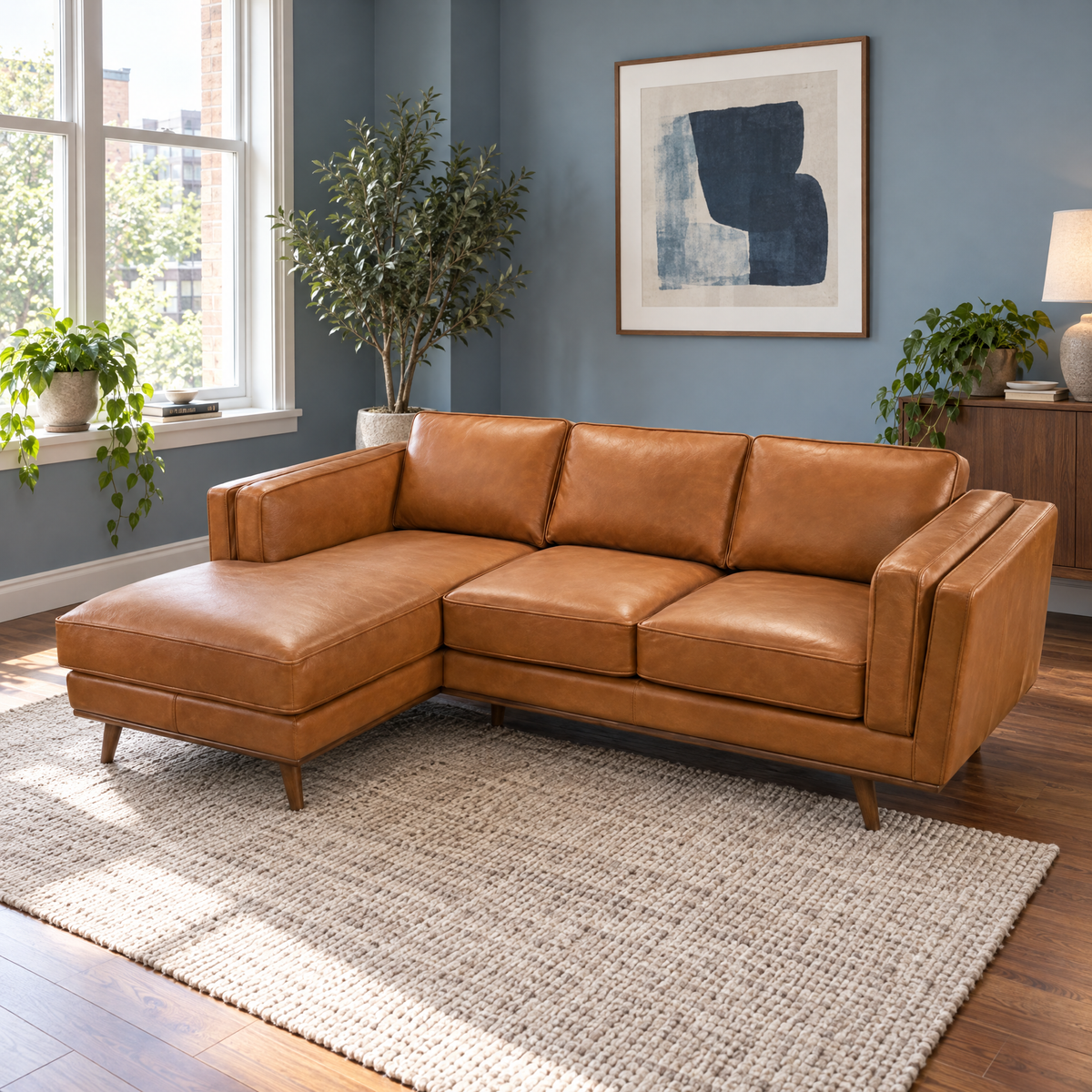 Modern Chase PU Leather Three Seat Modular Sectional Left Facing Sofa Bed High Quality Living Room Furniture for Hotel Use — Tan + 3 Seat