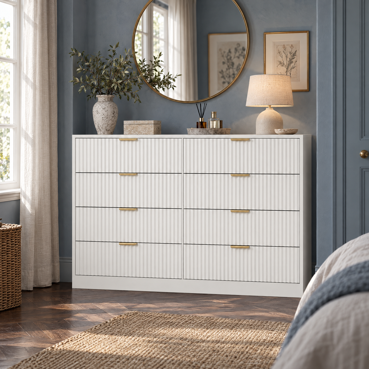 Eight-drawer dresser — White Color