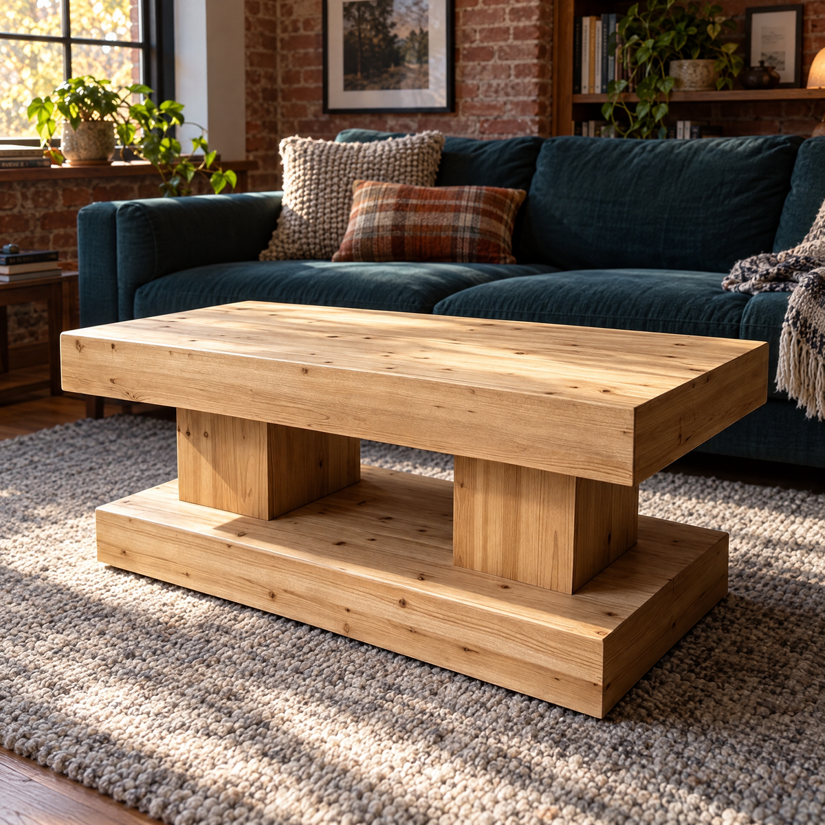Natural Solid Wood Modern Portable Coffee Table Elevate Your Living Room Premium Natural Wood Visible Grain Knots Warm Organic — Natural Wood