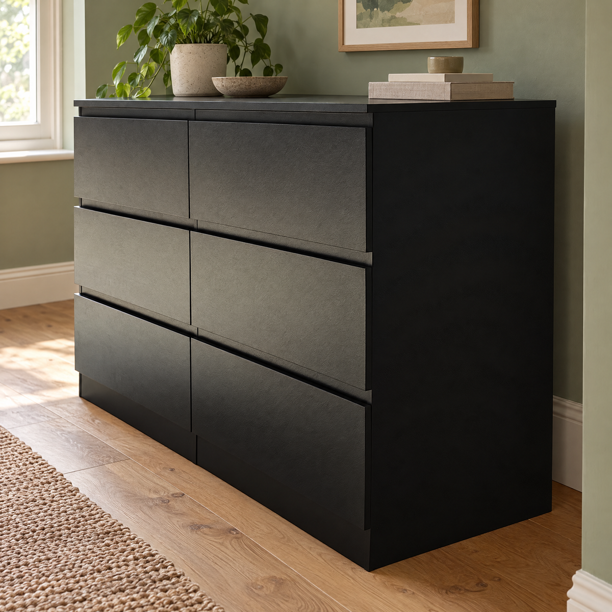 ATUNUS Handle-Free 6 Drawer Dresser Chest Pop-Out Wood Storage for Bedroom & Living Room Organization Home Furniture — Black