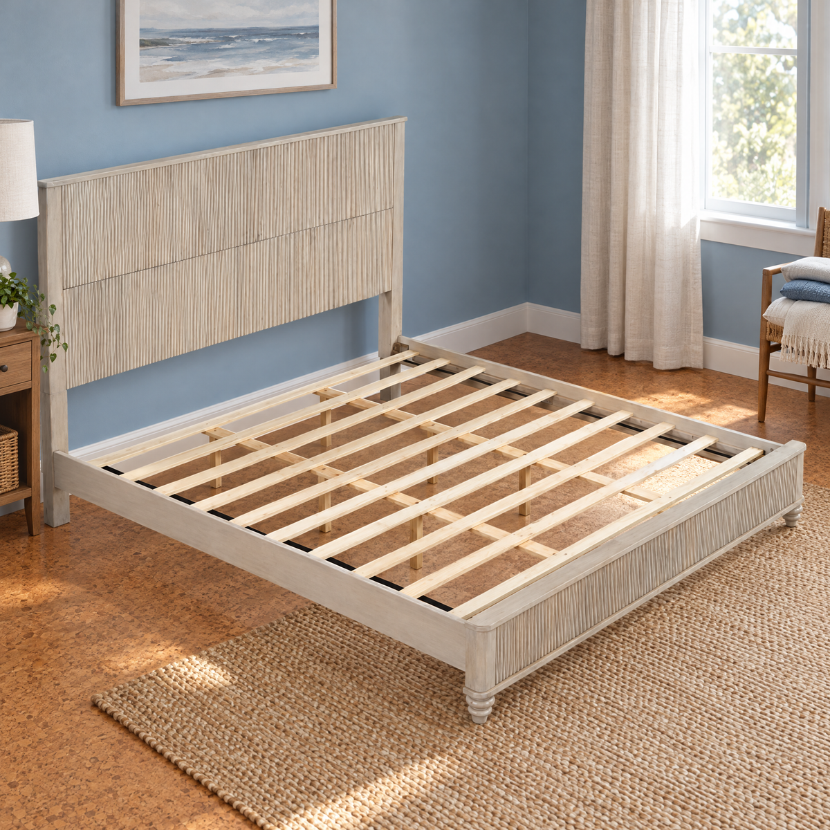 Solid Wood Bed Frame,Queen Platform Bed Frame with Headboard,Tall Headboard Natural Wood Bed,No Box Spring Needed,Walnut — Beige
