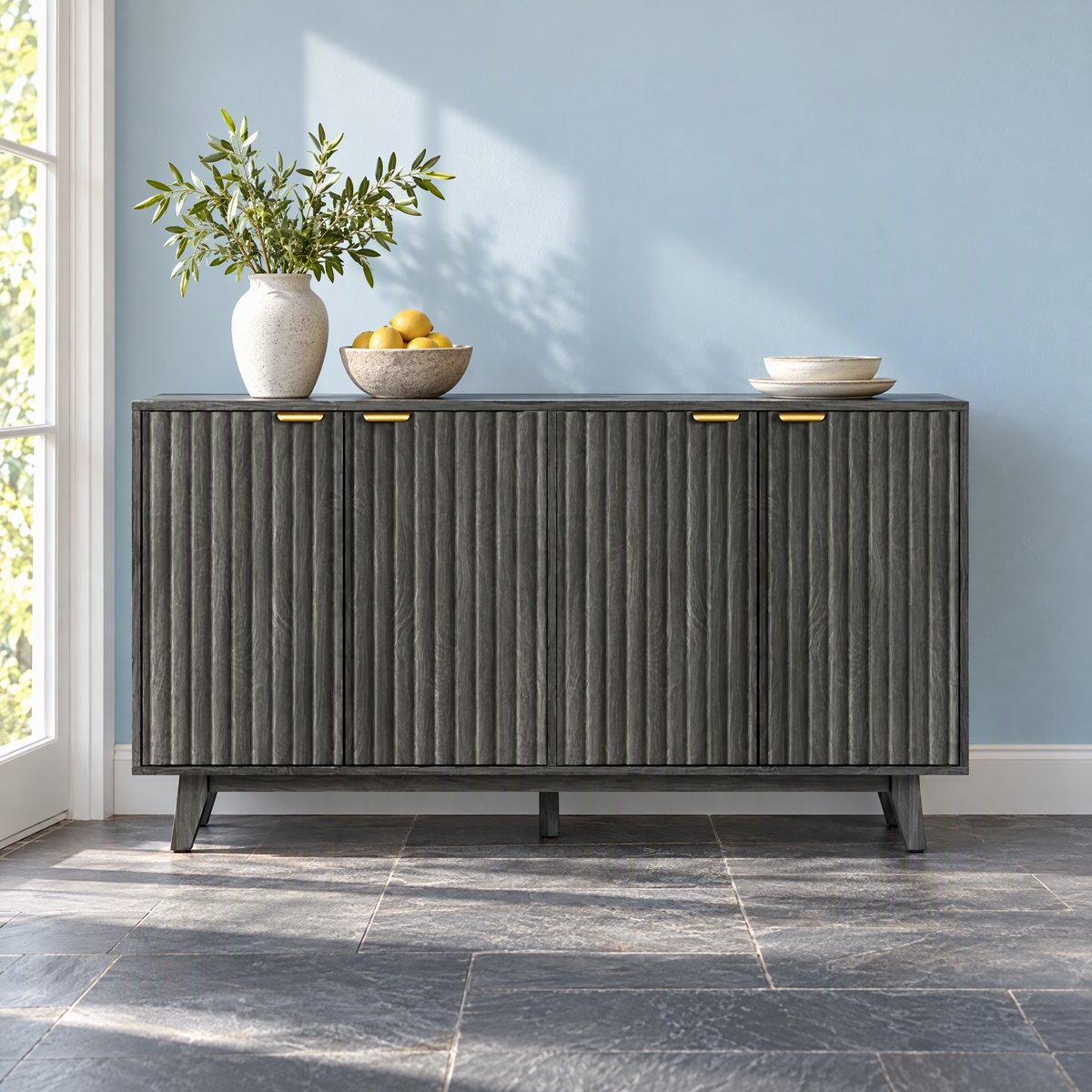 Modern Sideboard Buffet Cabinet Wood Brass Handles For Home Dining Room Furniture — as picture