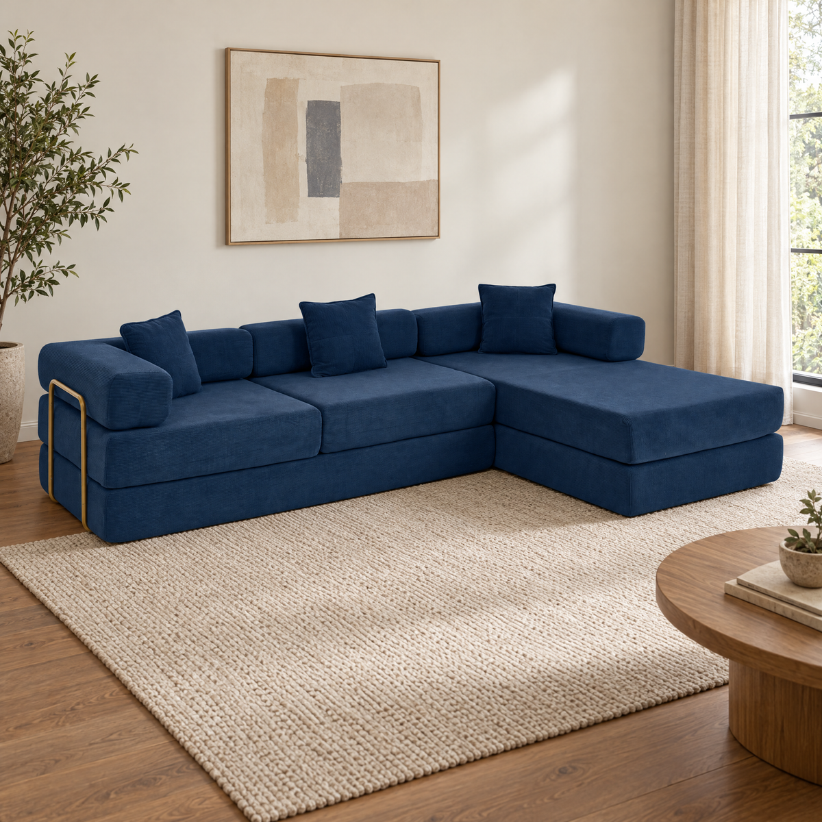 Four-color sectional in Blue, shown in a naturally lit room