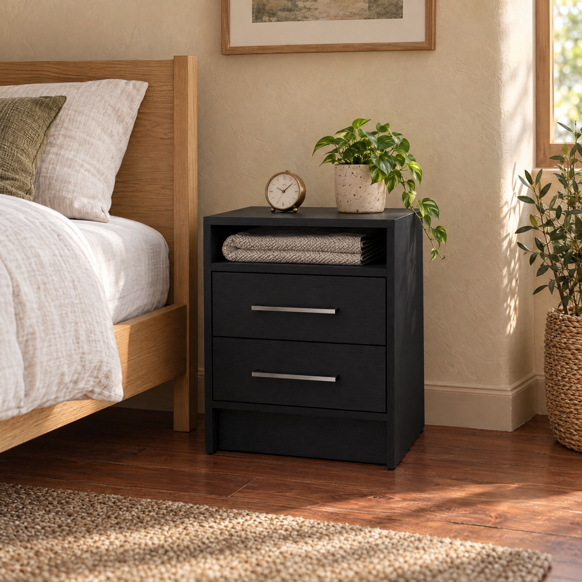 Philadelphia Two-Drawer Nightstand with Concealed Shelf — as Pic Color