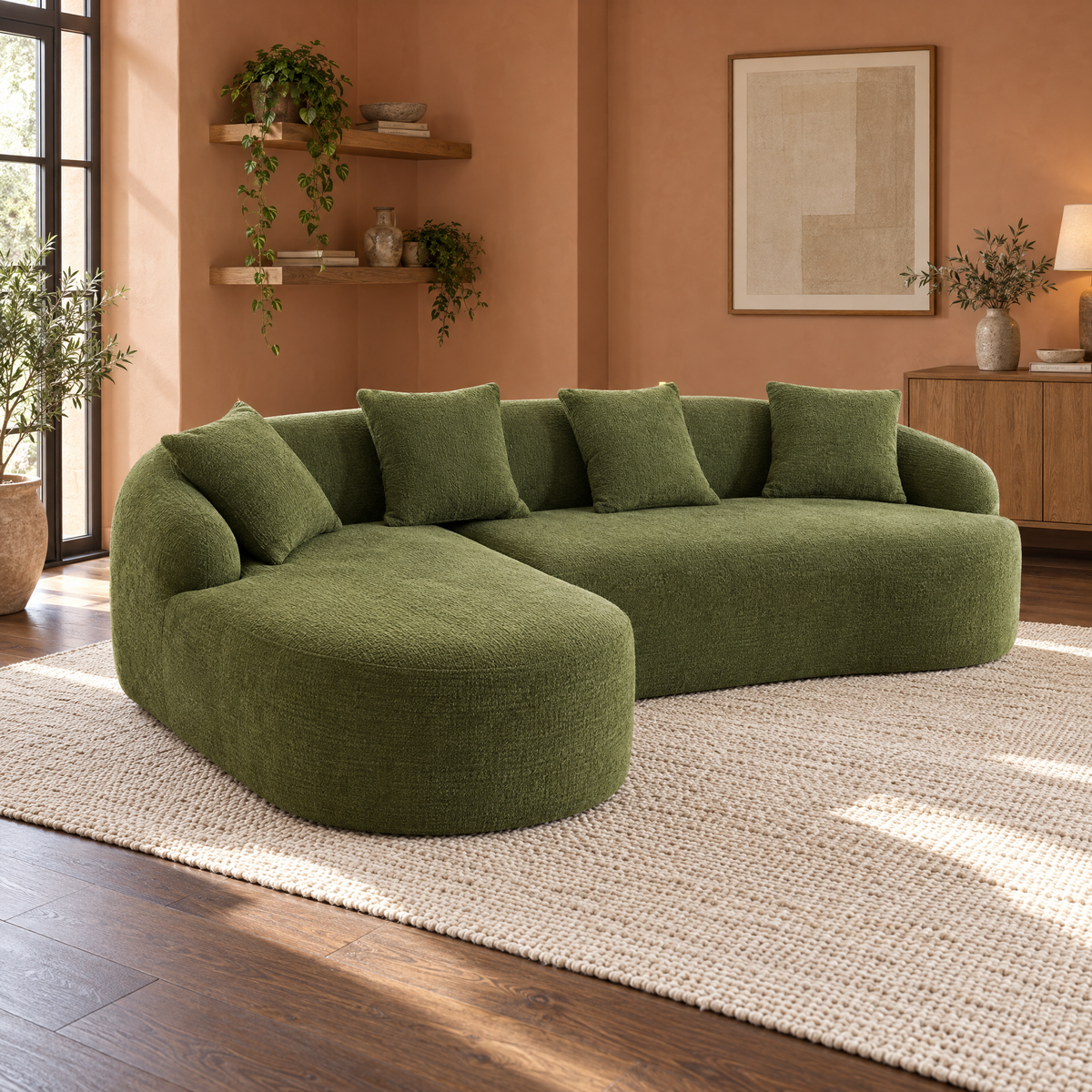 LY-022 Green Chenille Modular Sectional Sofa 30D High-Density 900 Lbs Full Compression L-Shape Curved Chaise 30D Living Room — as Pic Color