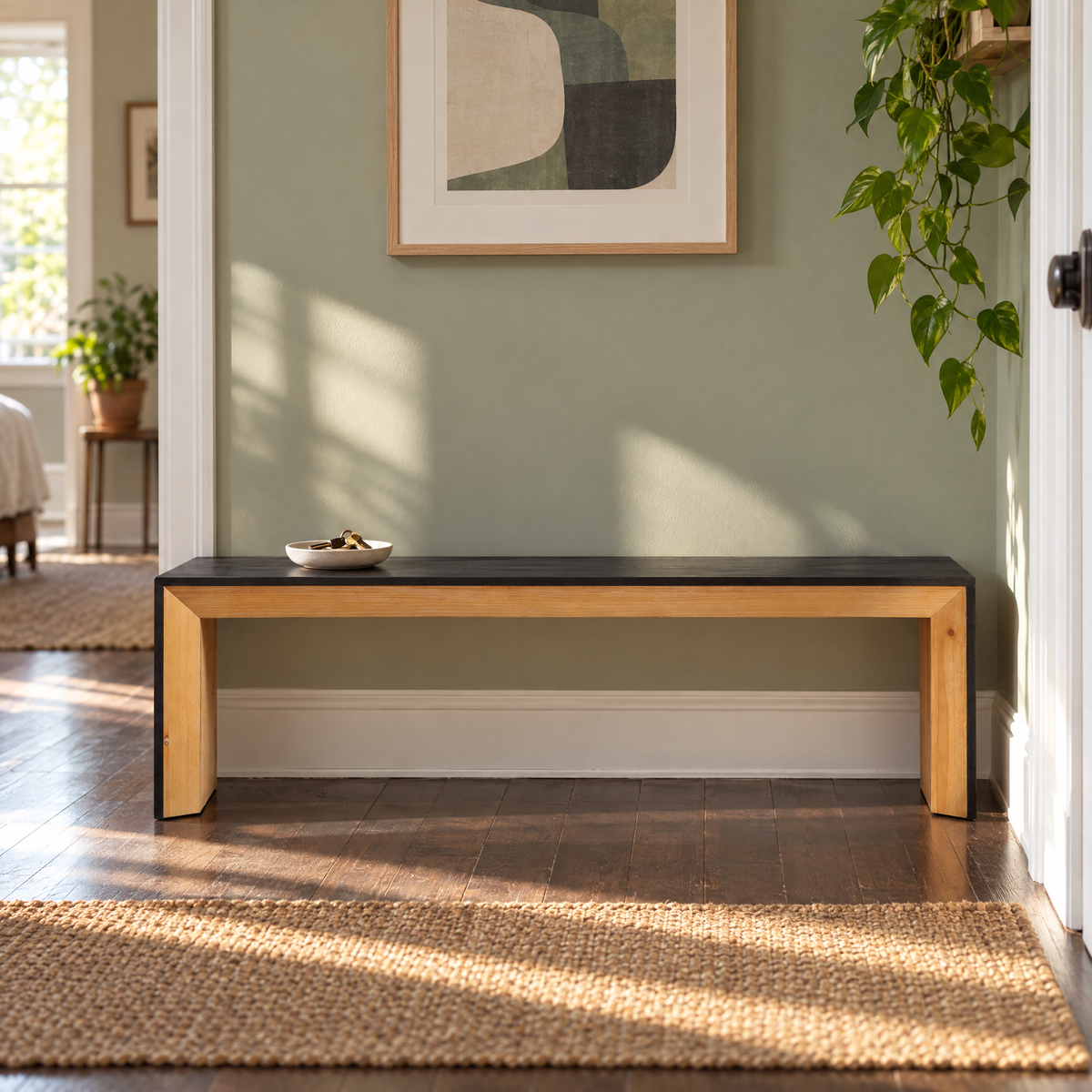59in Modern Wood Console Table , Entryway Table, Sofa Table   - Rustic & Contemporary Design — Black+Natural + Engineered Wood + Antique + Farmhouse