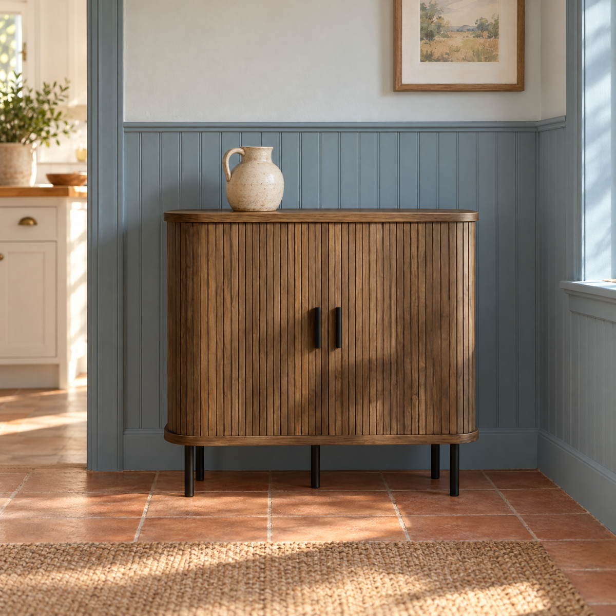 Walnut Wood Coffee Bar Cabinet Sideboard with Storage Space Sideboards Category-Buffet Cabinet — Walnut Color