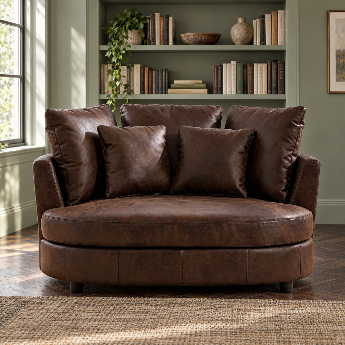 Luxury Home Living Room Furniture New Design Nordic Modern PU Large Size Oval Sofa Bed — Brown-PU